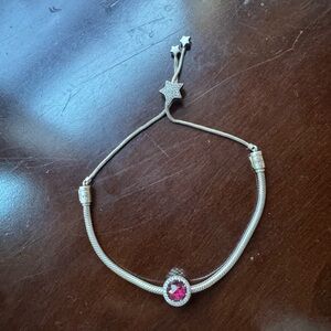 Pandora Silver Bracelet with Garnet Stone   and Star Slider